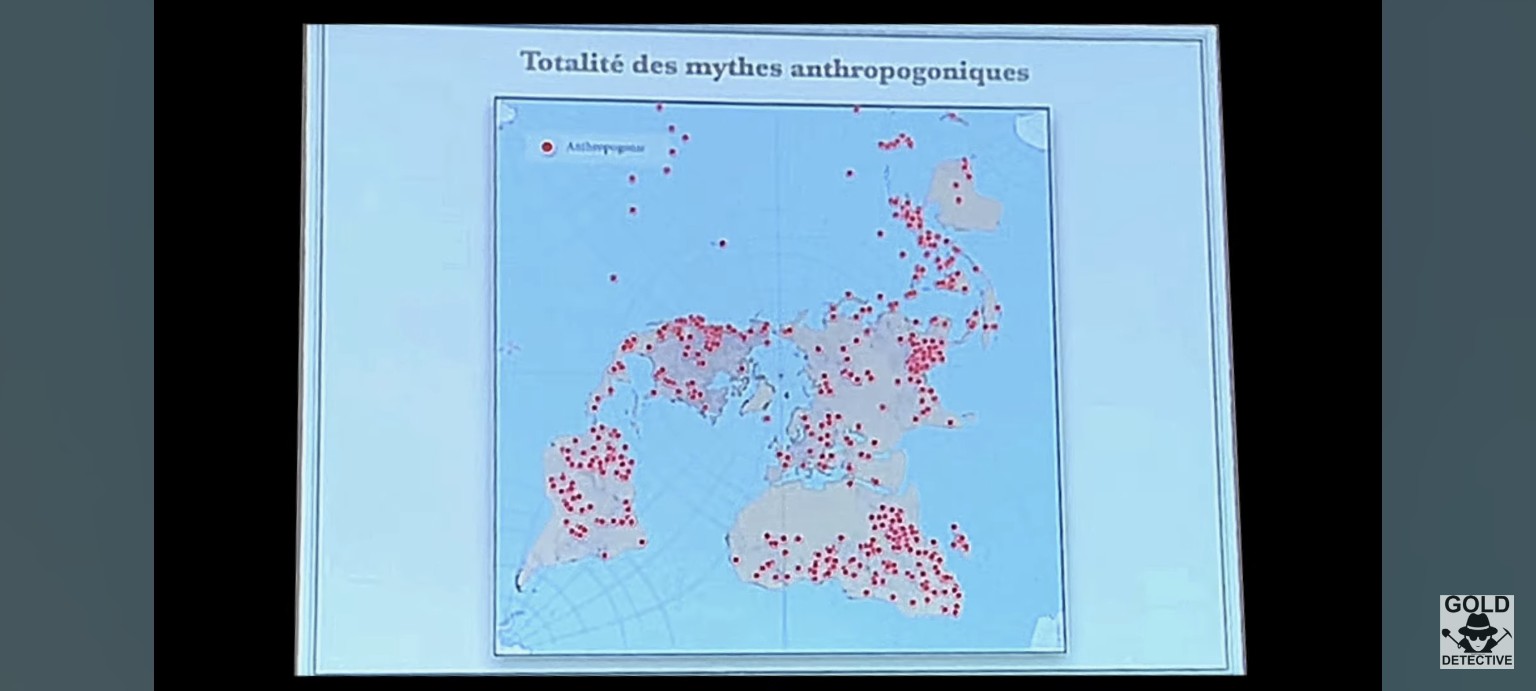 Carte globale des mythes anthropogoniques dans la projection de Pierce.
