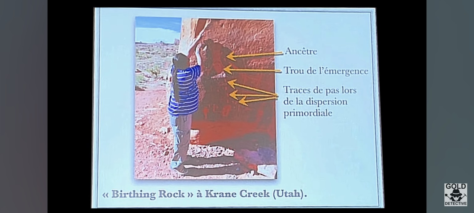 “Birthing Rock” annoté : ancêtre, trou de l’émergence, traces de pas.