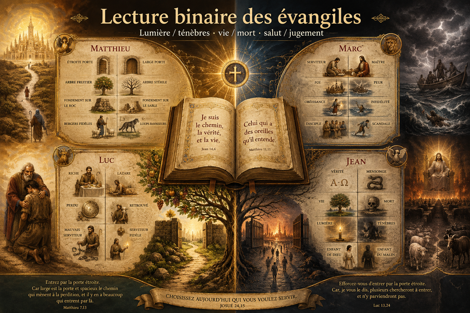 Lecture binaire des quatre évangiles.