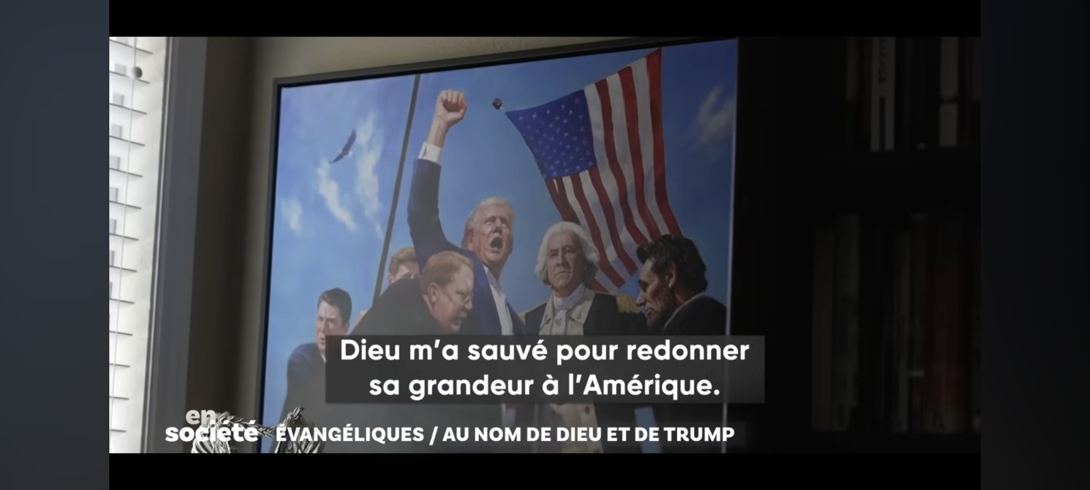Capture du reportage En Société : Trump présenté sous la formule Dieu m’a sauvé